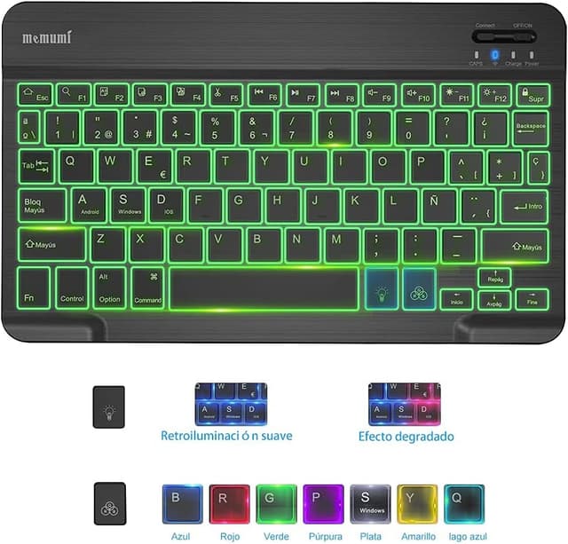 Thumbnail 4 de memumi Bluetooth Teclado Español Ñ con Retroiluminación RGB