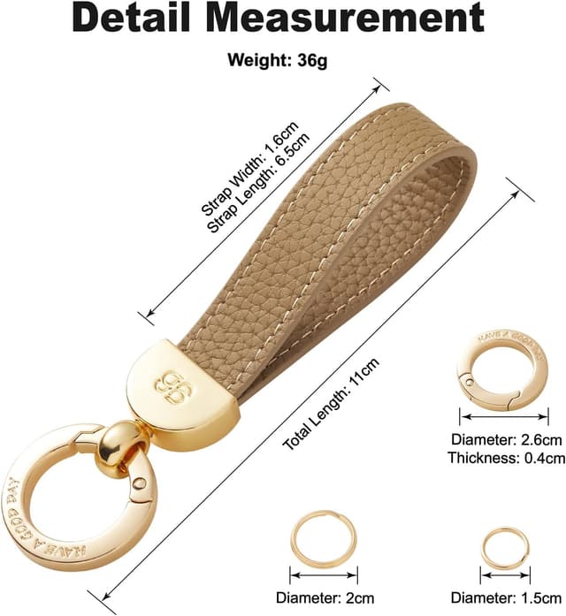Detalle de GOODAYY Genuine Leather Keychain with Cowhide Strap, Zinc Alloy Buckle and Extra Split Rings (Gift Box)