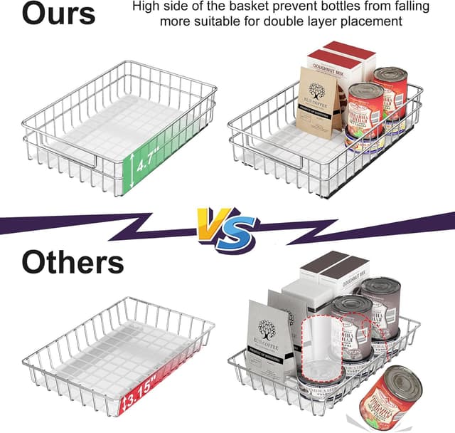 Detalle de Kitstorack Pull Out Cabinet Organizer (Stainless Steel) — Slide-Out Drawer 4-Pack with Full-Extension Slides