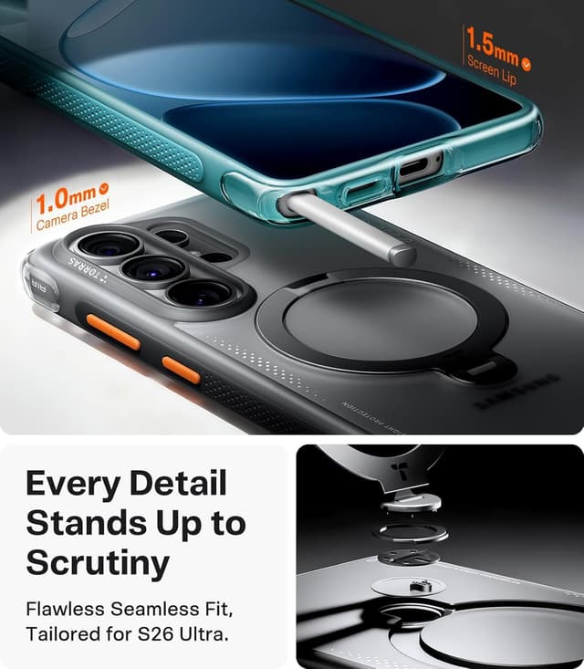 Detalle 2 de TORRAS 360° Ostand Q3 Air case for Samsung Galaxy S26 Ultra – MagSafe magnetic, airbag shockproof protection, rotating stand