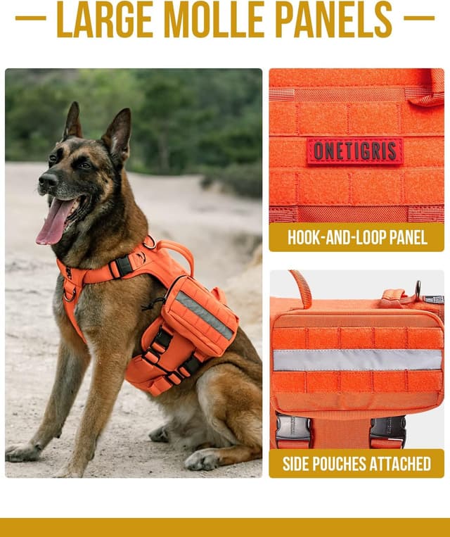 Detalle de OneTigris Large Tactical Dog Harness (No-Pull, Adjustable) with Handle, Hook & Loop Panels – L