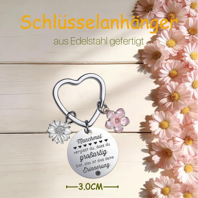 Detalle de Farbeele Positiver Sonnenblumen & Glücksbringer-Schlüsselanhänger Set – Pocket Hug als Geburtstagsgeschenk