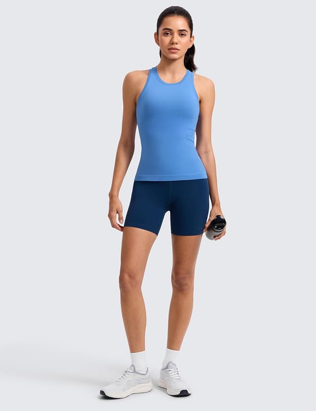 Detalle de CRZ YOGA canotta da donna senza cuciture con collo alto e schiena incrociata per allenamento