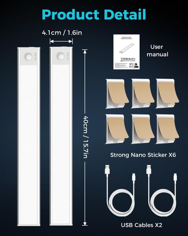 Detalle 2 de libtit Kabellose LED-Unterbauleuchte 40 cm