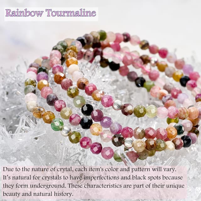 Detalle de Farfume Edelstein-Perlenarmband mit 4 mm Turmalin und 925 Sterling-Silber (elastisch, Chakra/Spirituell)