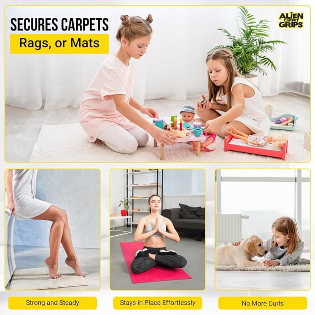 Detalle 2 de Alien Tape Alien Grip Rug Gripper Carpet Tape (12 pcs, 4x4 in) — Double-Sided Reusable Anti-Slip Rug Pads