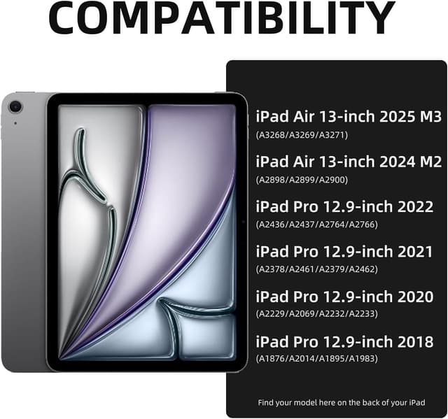 Detalle de Vobafe Case with Keyboard for iPad Air 13-inch and iPad Pro 12.9-inch (QWERTY, multi-touch trackpad, 7-colour backlight) – Black