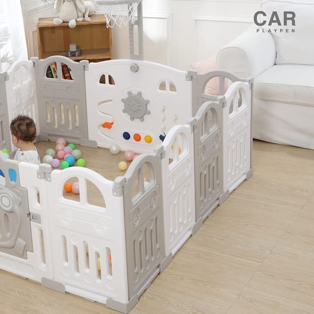 Detalle de UBRAVOO faltbarer Baby-Laufstall mit Mini-Basketballkorb und 50 Pit-Bällen – großes Indoor-Aktivitätszentrum