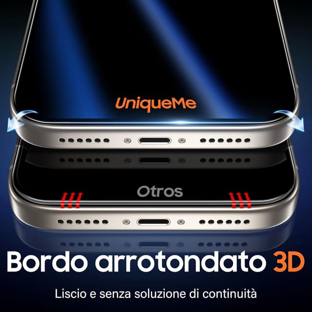 Detalle de UniqueMe per iPhone 17 Pro: pellicola privacy in vetro temperato 3D, 2 pezzi (anti-spia, anti-impronte)