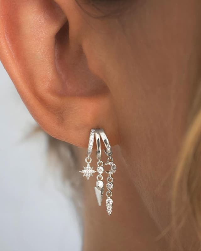 Detalle 2 de HANLI Ohrringe Silber 925 Mond 14K Gold