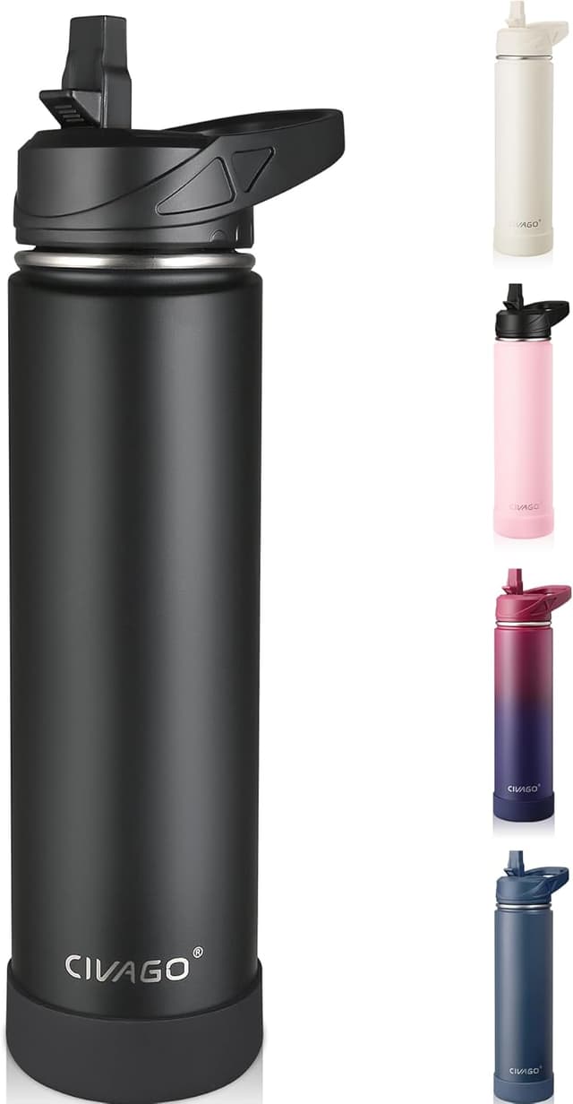 Detalle de CIVAGO insulated stainless steel water bottle with straw (750ml) in black