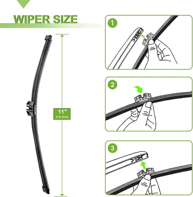 Detalle 2 de PARRATI Windshield Wipers for 2013-2019 Ford Escape (28" front + 11" rear, set of 3) — quiet, streak-free replacement blades