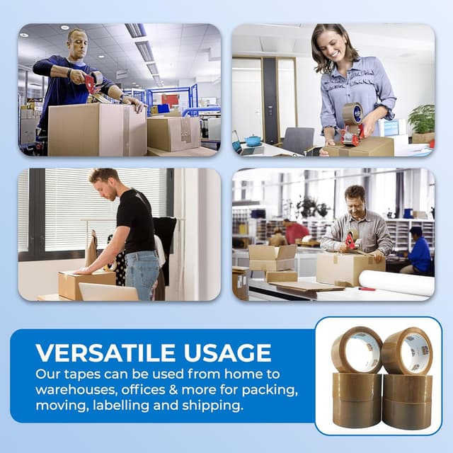 Detalle de Double Dragon Brown Packing Tape – 48mm x 66m (3 Rolls) for Heavy-Duty Parcel Sealing