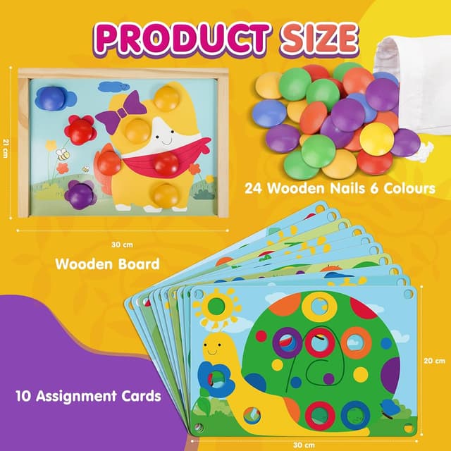 Detalle de Joozmui Montessori wooden colour matching pegboard & plug puzzle set (age 2–3)