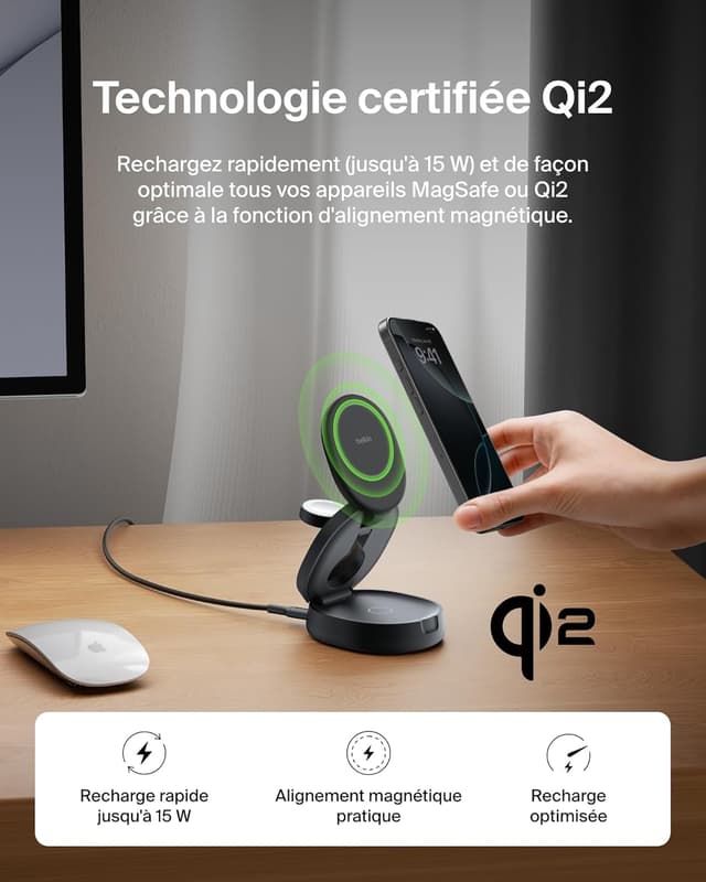 Detalle 2 de Belkin BoostCharge Station 3-en-1 Qi2 15 W