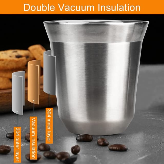 Detalle de WANTOUTH 2 Pack Stainless Steel Double-Wall Espresso Cups (80ml) – insulated demitasse mugs