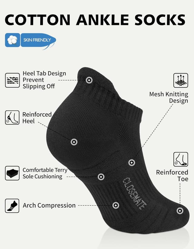 Detalle 2 de CLOSEMATE Running Ankle Socks with Cushioned Sole, Breathable Arch Support and Non-Slip Fit (6 Pairs)