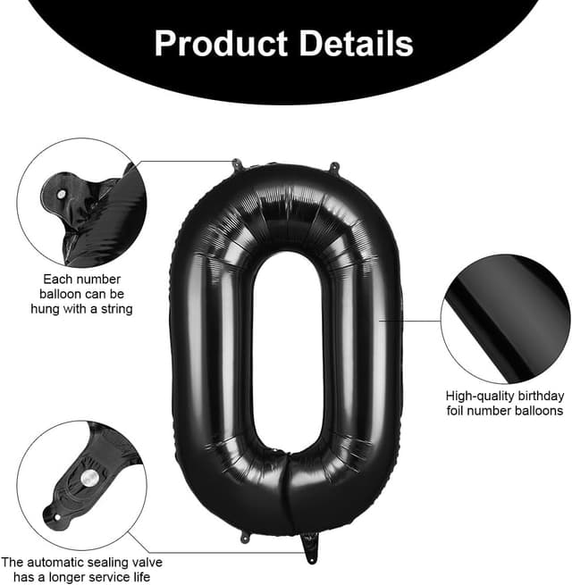 Detalle 1 de AOOSU Ballon Chiffre 0 101 cm Noir