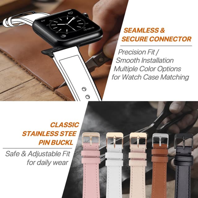 Detalle de Bracelet cuir NEMUALL compatible Apple Watch SE 3 (40 mm) / Series 11-10 (42 mm) et autres tailles