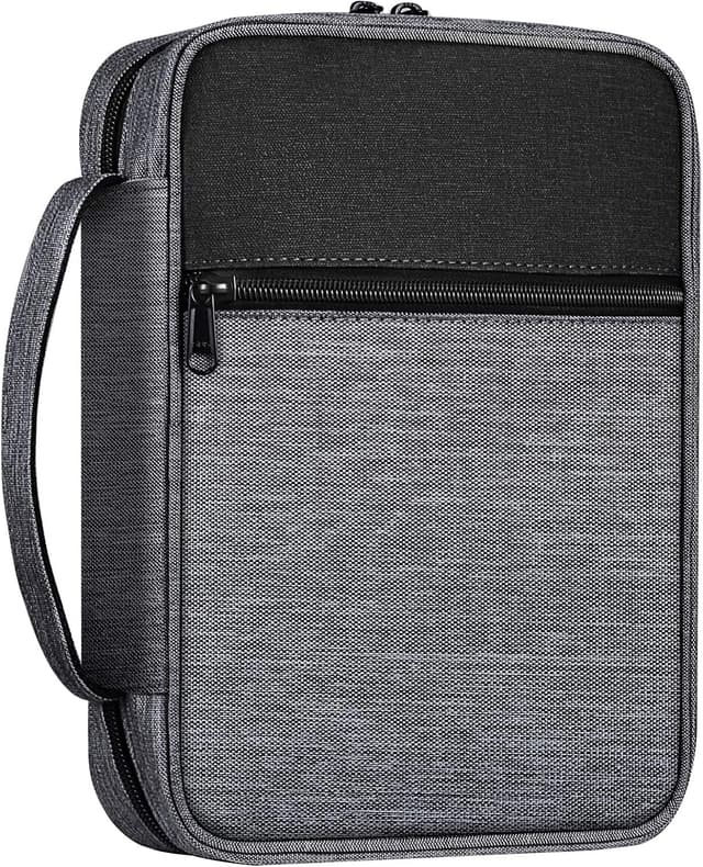 Detalle de FINPAC Étui de protection pour Bible taille standard avec poignée et poche zippée, gris/noir