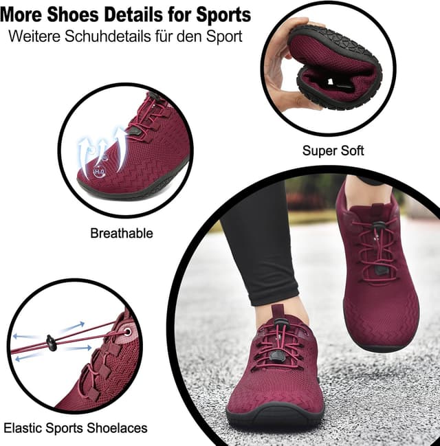 Detalle de Geweo Barfußschuhe Zero-Drop mit breiter Zehenbox für Herren & Damen – Sommer, atmungsaktiv, leicht