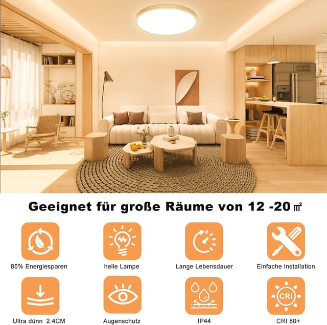 Detalle 2 de LED Deckenlampe Holzoptik 30 cm Ø, 24 W
