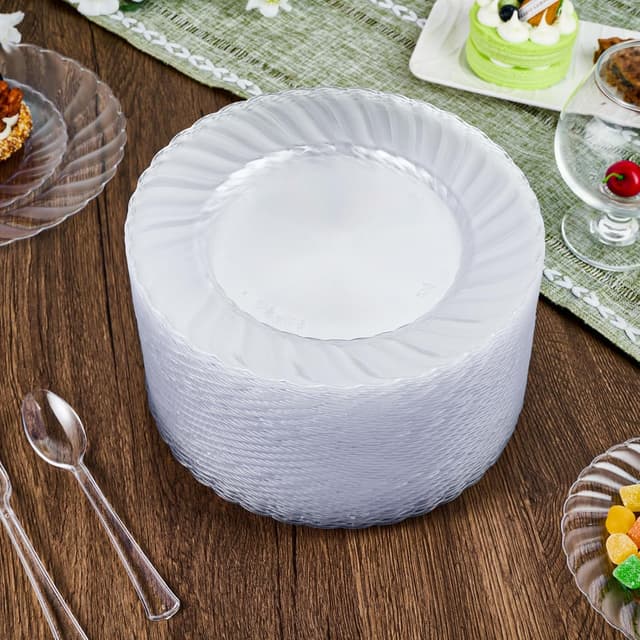 Detalle 2 de FOCUSLINE 100-Count Clear Heavy-Duty Plastic Dinner Plates (9 Inch)