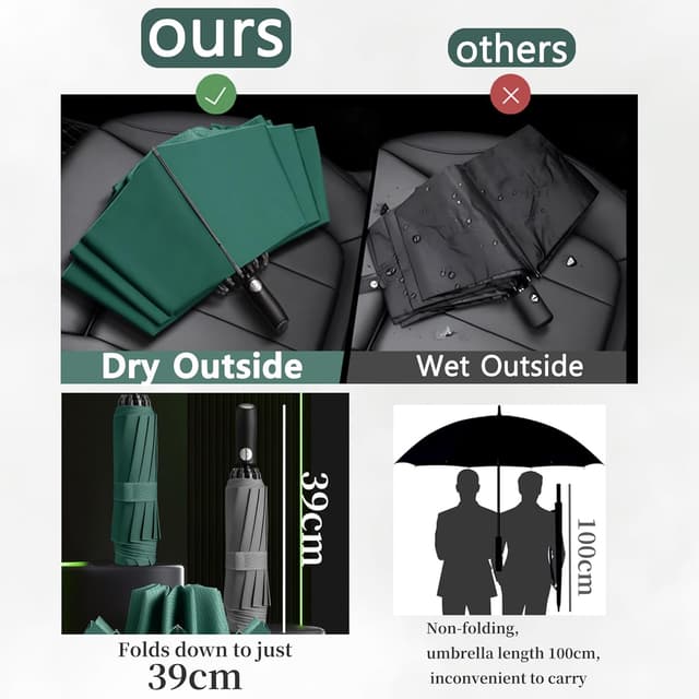 Thumbnail 4 de 52 IN Extra-Large Canopy Golf Reverse Travel Folding Umbrella for Business – Auto Open/Close, Windproof/Rainproof, Zippered Pouch