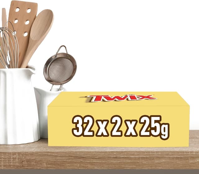 Detalle de Twix barres chocolat au lait, biscuit et nappage caramel – boîte de 32 barres individuelles