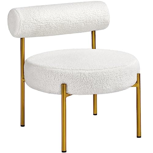 Detalle de Yaheetech silla de comedor tapizada estilo relax en bouclé blanco (capacidad hasta 136 kg)