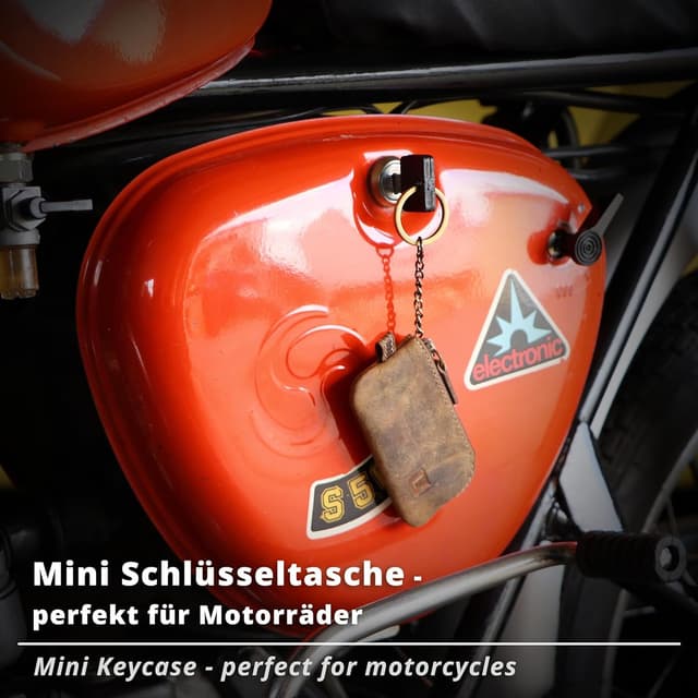 Detalle 2 de LEDEROW Mini Schlüsseltasche aus echtem Leder – kleines Schlüsseletui für Motorrad- und Hausschlüssel