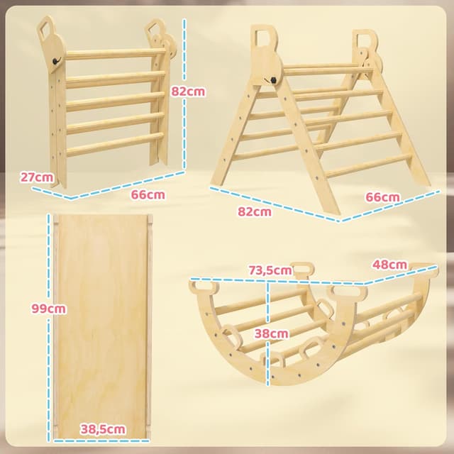 Thumbnail 6 de AIYAPLAY Triangle d’escalade enfants 5 en 1 (triangle, arche basculante, rampe réversible, toboggan, bascule) jusqu’à 50 kg