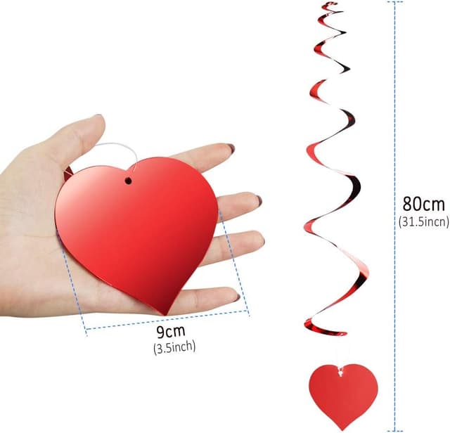 Detalle de Dadabig 30 PCS Hanging Heart Swirls – Red Heart Spiral Garland for Valentines, Weddings, Parties & more