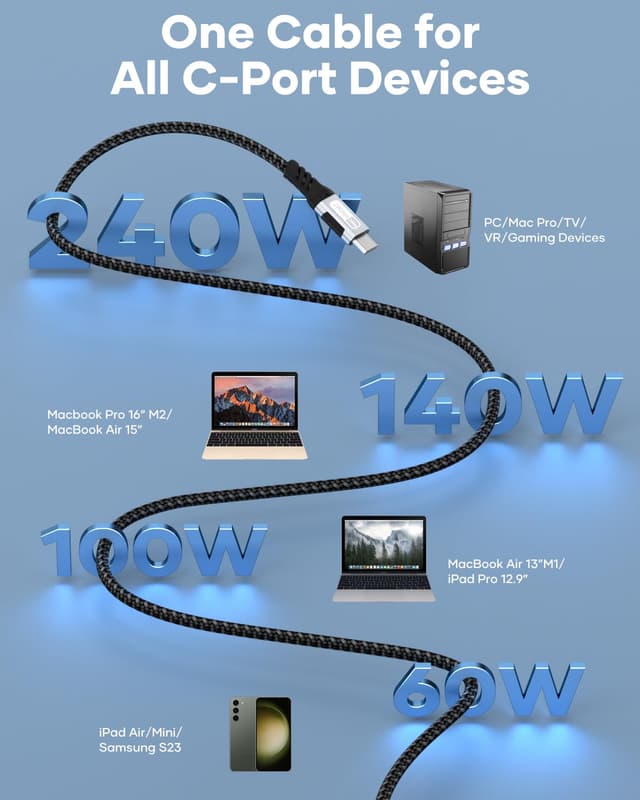 Detalle 2 de Zestiq USB‑C auf USB‑C Kabel (0,5 m) mit PD 240 W, 20 Gbit/s und 4K@60 Hz