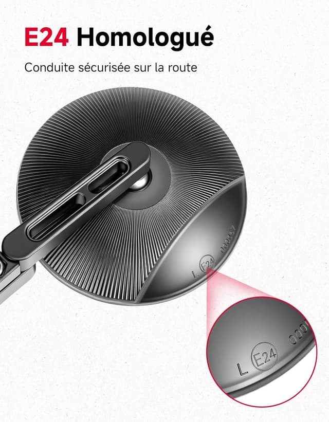Detalle de Lot de 2 rétroviseurs moto homologués E24 KEMIMOTO CNC, pivotants 360° pour guidons filetés MR16 (bout du guidon)