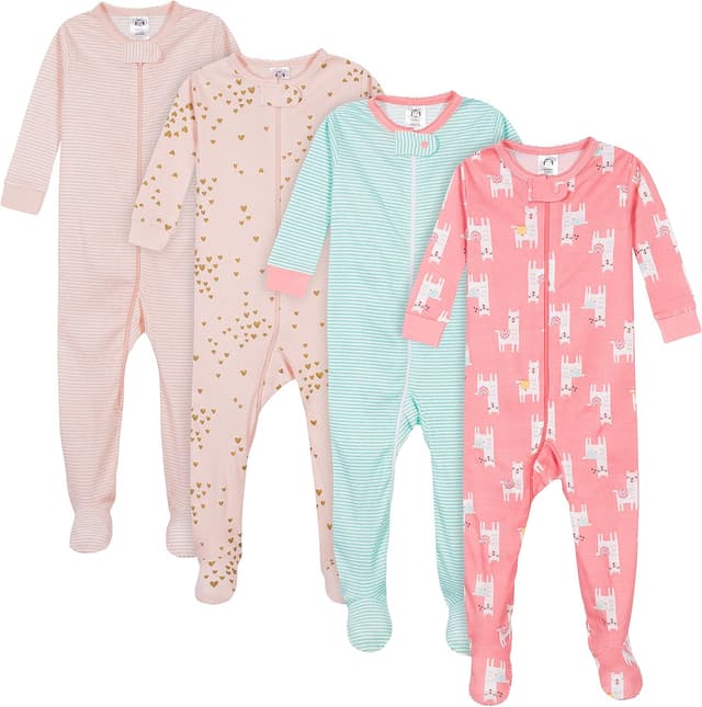 Detalle de Pyjamas bébé fille Gerber – Lot de 4 pièces à fermeture avant, ajustement près du corps