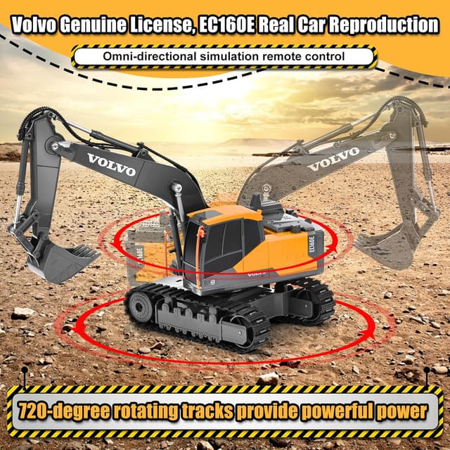 Detalle 2 de DOUBLE E Volvo RC Excavator (EC160E-style) Remote Control Digger Toy for Outdoor Play