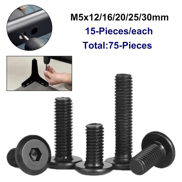 Detalle de FandWay Flachkopfschrauben mit Innensechskant aus Edelstahl A2 V2A (schwarz dacromet-beschichtet), M5x12–30 mm