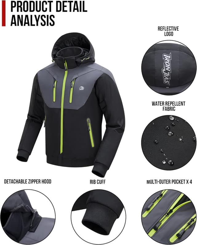 Detalle de BORLENI Herren Winter Motorradjacke mit herausnehmbaren CE-Protektoren (wasserabweisend, winddicht) inkl. Innenfutter, XXXL
