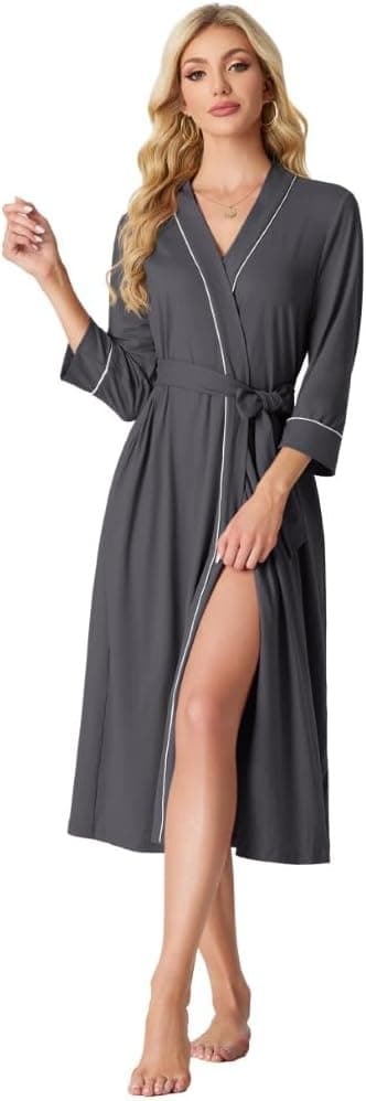 Detalle 1 de PrinStory Damen-Bademantel Kimono mit 3/4-Ärmeln, 95% Viskose/5% Elasthan