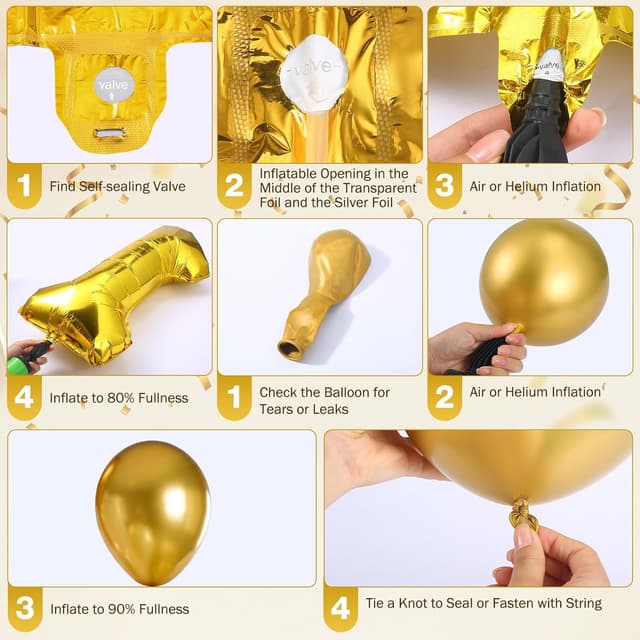 Thumbnail 6 de Kit déco ballons anniversaire 40 ans MIEWAA : bannière Happy Birthday + ballon chiffre 40 + étoiles foil et ballons latex