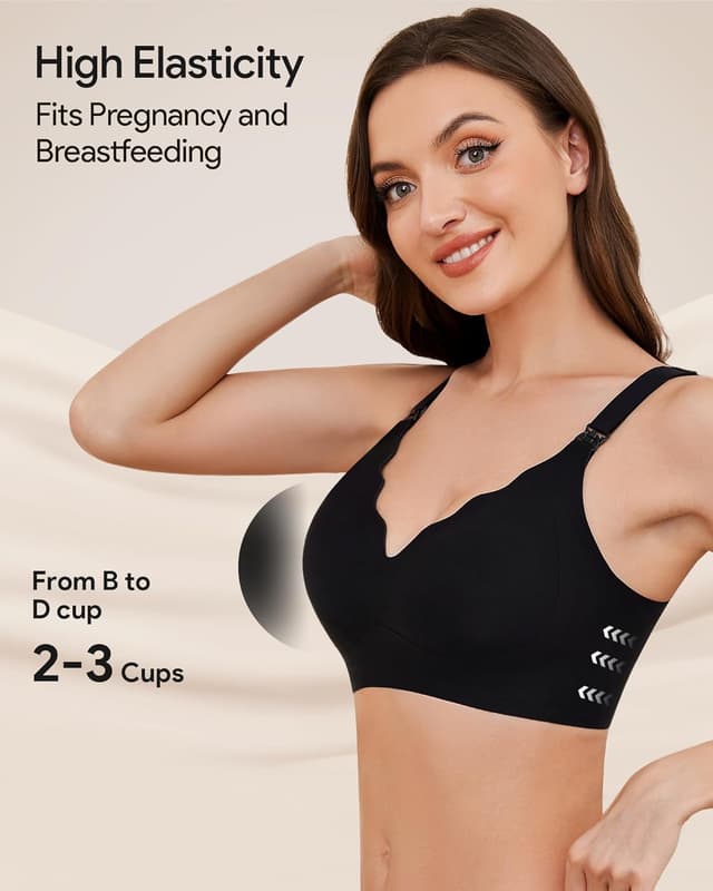 Detalle de HBselect Still-BH ohne Bügel für Schwangerschaft und Stillzeit – nahtlos mit Silikonstreifen & zusätzlicher BH-Verlängerung