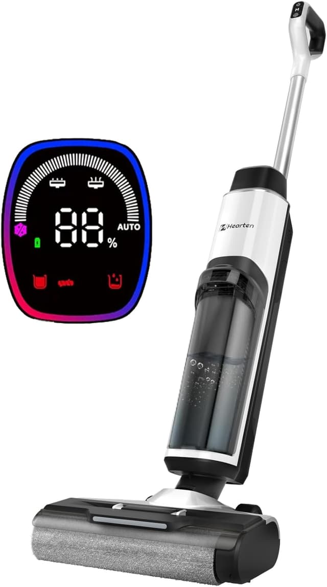 Detalle de Hearten Nass Trockensauger Akku mit Wischfunktion, Elektrolyse-Wasser und Selbstreinigung (LED-Display, Sprachansage)