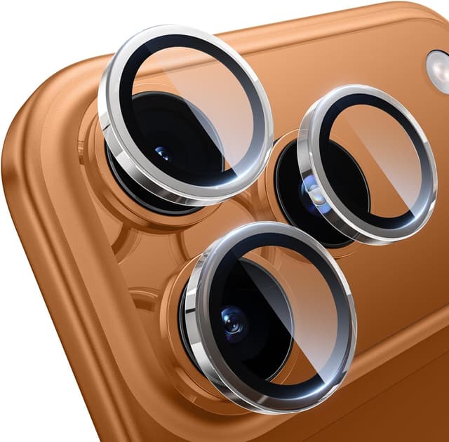 Detalle de WSKEN Tempered Glass Camera Lens Protector for iPhone 17 Pro / 17 Pro Max (9H, metal ring, clear)