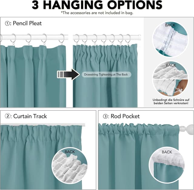 Detalle 2 de Deconovo super soft thermal insulated pencil pleat blackout curtains (2 panels) – black out light and help with temperature control