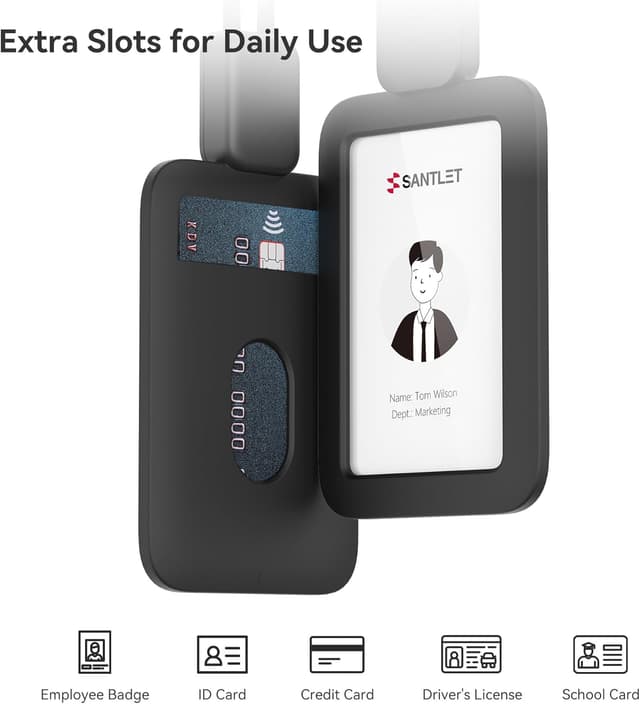 Detalle de SANTLET Premium retractable ID badge holder with lanyard and silent elastic cord