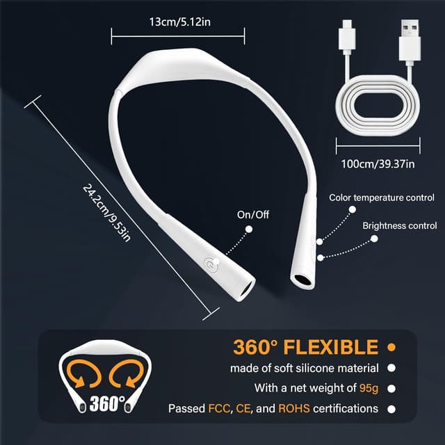 Thumbnail 6 de TINYOUTH White Neck Lamp for Reading (1000mAh USB rechargeable, 4 modes, stepless dimming)