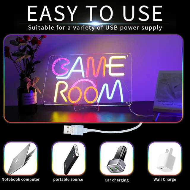 Detalle 2 de DWOOKE Gaming-Neon Schild mit USB Kabel