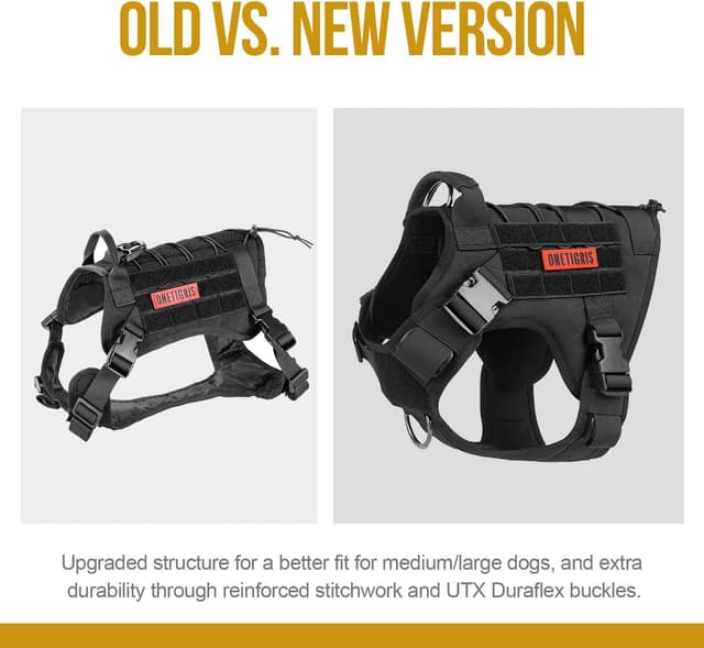 Detalle de OneTigris Fire Watcher Tactical Dog Harness (Black, Large) – comfortable patrol vest with MOLLE