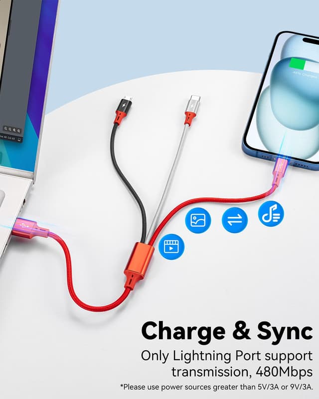 Detalle 2 de ASICEN USB Ladekabel 3‑in‑1 35 cm 🔌